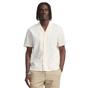 Frank And Oak Camp Crinkled Collar Short Sleeve Textured Shirt Cotton Mens NWT